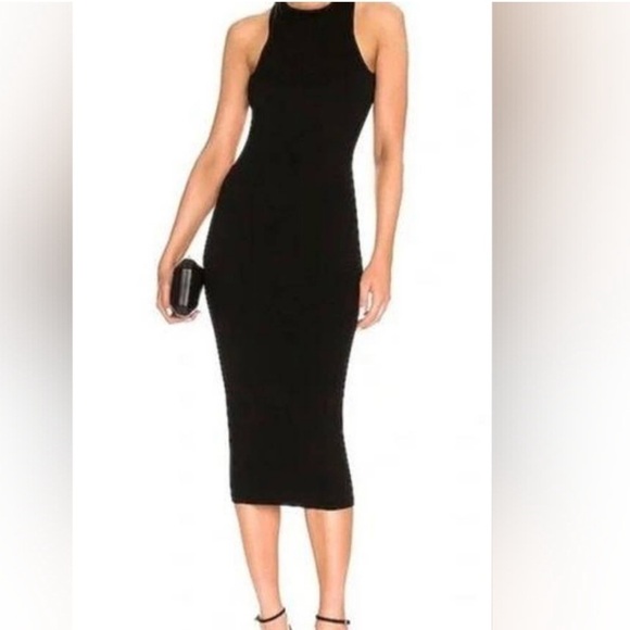 NWT House of Harlow 1960 Black Sleeveless Mock Neck Ribbed Midi Dress Size m - Picture 1 of 2